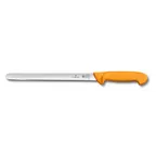 image of Victorinox 5.8444.25 Swibo Salmon Knife, 10" Blade Fluted Edge, Stamped Orange Plastic/Poly Handle