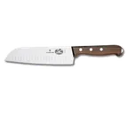 image of Victorinox 6.8520.17 Santoku Knife, 7" Stamped Blade, Granton Edge, Wood Handle - Cutlery