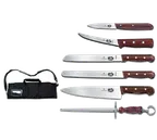 image of Victorinox 7.4012-X7 7-Piece Knife Set, Cutlery Roll with Rosewood Handles, Canvas Roll Bag - 1/Bag