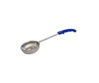 image of Concasse MCP08EP Portion Control Spoon - 8 oz Perforated Stainless Steel, Blue Handle, Design
