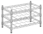 image of Hubert 145816 Kratos Wire Wine Rack, 24"W x 14"D x 14"H, 3-Shelf, 15-Bottle Capacity, Chrome Finish, NSF Certified