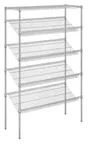 image of Hubert 196388 Kratos Wire Stationary Merchandising Rack, 60"W x 24"D x 74"H, 5 Shelves, 4" Slanted, Chrome Finish, NSF