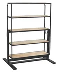 image of Hubert 80835 3-in-1 Display Stand, 43"W x 30"D x 56"H, Metal Base, Wood Shelves, Frame - 1/Each