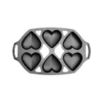 image of Lodge BWHRT Mini Heart Cake Pan, 6 Impressions, Cast Iron, Seasoned, Uncoated, With Handles