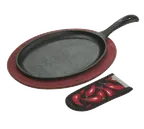 image of Lodge LFSR3 Oval Cast Iron Fajita Griddle 10" x 7½" with Underliner, Mitt, Stove‑Top/Induction – Set
