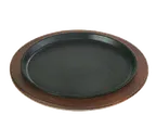 image of Lodge U7RP - 11" Round Walnut Stain Wood Underliner for Fajita Skillets, Hand Wash Only, Made in USA