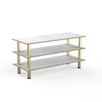 image of Steelite MGCMLX01CBXF Modular Classic Large Buffet Table, White Carrera Brushed Brass, Heavy-Duty Casters, Mogogo Mixed Materials, 1 per Case
