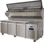 image of QualServ UCPS596-SS61A 96" 3-Door Refrigerated Pizza Prep Table, 21 cu. ft., Marble Top, 12 1/3 Size Pans