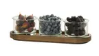 image of Cal-Mil 23430-136 Countertop Condiment Caddy, 6" x 17" x 4.5" H, 3-Jar, Wood, Chocolate Brown