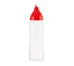 image of Carlisle 02556 Squeeze Bottle – 26 oz, 2-7/8" Dia × 9-7/8" H, Clear Polyethylene, Red Cap, HACCP