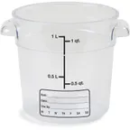 image of Carlisle 1076107 StorPlus Food Storage Container, 1 qt, Round, Polycarbonate, Clear, Dishwasher Safe