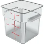 image of Carlisle 1195307 Food Storage Container, 8 Qt, 8-3/4" x 9" H, Polycarbonate Clear Red Print, Lugs