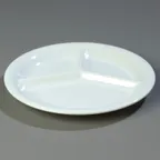 image of Carlisle 3300002 - 10" Melamine 3‑Compartment Plate, Elevated Foot, Dishwasher Safe, NSF, BPA‑Free