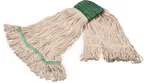 image of Carlisle 369120G00 Wet Mop Head - Medium Grease Release, Natural Yarn Loop End, 5" Wide Green Band