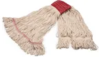 image of Carlisle 369125G00 Wet Mop Head - Large Natural Yarn, Looped End, 5" Wide Red Band, Wet Mop