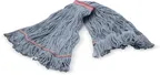 image of Carlisle 369425B14 Wet Mop Head - Large 1" Wide Red Band, Blue Cotton/Synthetic Blend, Looped End