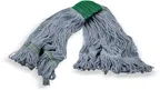 image of Carlisle 369551B14 Flo‑Pac Wet Mop Head – Medium 4‑Ply, Blue Cotton Blend Yarn, Green 5"W Vinyl Band