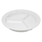 image of Carlisle 4351602 - 9" White Melamine 3‑Compartment Plate, Rim & Foot, Dishwasher Safe, BPA‑Free, NSF