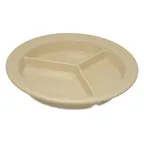 image of Carlisle 4351625 Dallas Ware® Compartment Plate, 9" Tan Melamine, 3‑Compartment, Rim, BPA‑Free