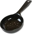 image of Carlisle 496703 Measure Miser Portion Spoon, 6 Oz Perforated Plastic, Black Short Handle
