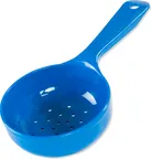 image of Carlisle 496814 - Measure Miser Portion Control Spoon, 8 Oz Perforated Plastic, Blue Short Handle