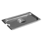 image of Carlisle 607130CS DuraPan™ Steam Table Pan Cover, 1/3 Size, Slotted with Handle, 24‑Gauge 18/8 Steel