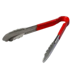 image of Carlisle 60756005 Spectrum Utility Tongs, 9-1/2" Steel, Red Dura‑Kool Handle, NSF, Dishwasher Safe
