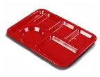 image of Carlisle P61405 Left‑Handed 6‑Compartment Tray, 13‑7/8" L x 10" W, Red Polypropylene, Stain Resistant