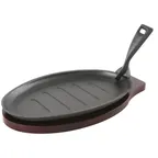 image of Concasse MCACCCOM05 Oval Cast Iron Server, 12-7/10" x 7-4/5" x 1-3/5" with Wooden Base