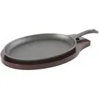 image of Concasse MCACCCOM06 Oval Cast Iron Server, 15" x 8" x 1-3/5" with Wooden Base - 1/Each