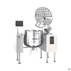 image of Cleveland MKDL60T 60 Gallon Floor Tilting 2/3 Steam Jacketed Direct Steam Kettle w/ Open Leg Base