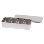 image of Louis Tellier N4410 Bento Sushi Box – 4-Bin Stainless Steel 11" W x 2.3" H, 18/8, Set