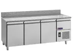 image of AMPTO MPP-3BS 84" 3-Door Refrigerated Pizza Prep Table, 16 cu ft, Granite Top