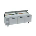 image of Randell 9220-513 84" 3-Section Sandwich and Salad Prep Table, 16 Pans, Stainless Steel