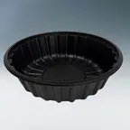 image of Invacus PRW-19005 Black PP Round Tray, 7.5" Dia x 1.2" H, Microwave Safe, EHS-1900 Fit - 1/Case
