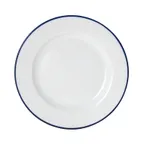 image of Mikasa 5256481 China Plate, 7" Dia., Round, Wide Rim, White with Blue Band, Vitrified Porcelain