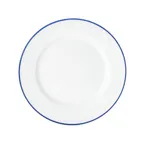 image of Mikasa 5256482 China Plate, 8" Dia., Round, Wide Rim, White with Blue Band, Vitrified Porcelain