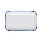 image of Mikasa 5256508 China Plate, Rectangular Coupe, 8"L x 4-3/5"W, White with Blue Band, Porcelain