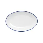 image of Mikasa 5256515 China Plate, Bistro Entree, Oval Coupe, 11.75" x 7.5", White/Blue Band Porcelain