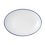 image of Mikasa 5256519 Bistro Entree, Oval Coupe Rim, 14" L x 10-1/16" W, White with Blue Band Porcelain