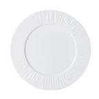 image of Mikasa 5260232 Onda Plate, 9-1/2" Dia., Round, Wide Rim, Fluted, Soft White, Vitrified Porcelain