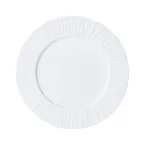 image of Mikasa 5260233 Onda Plate, 10-1/2" Dia., Round, Wide Rim, Fluted, Soft White, Vitrified Porcelain