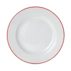 image of Mikasa 5260279 China Plate, 7" Dia., Round, Wide Rim, White with Red Band, Vitrified Porcelain