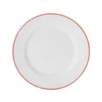 image of Mikasa 5260280 China Plate, 8" Dia., Round, Wide Rim, White with Red Band, Vitrified Porcelain