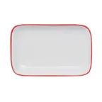 image of Mikasa 5260292 China Plate, Rectangular Coupe, 8" x 4-3/5", White with Red Band, Vitrified Porcelain
