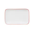 image of Mikasa 5260293 China Plate, Rectangular Coupe, 9" x 5-1/5", White with Red Band, Vitrified Porcelain