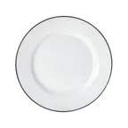 image of Mikasa 5260367 China Plate, 8" Dia., Round, Wide Rim, White with Black Band, Vitrified Porcelain