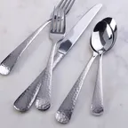 image of Mikasa 5263681 Dessert Fork, 7-3/5"L, Heavy, Hammered Handle, 18/10 Stainless Steel - Dozen