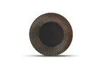 image of F2D 5315365 Round Coupe Plate, 8.27" Silver Stripe Porcelain, Brass Rim, Dishwasher Microwave Safe