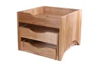 image of Select Concept BQ103L 3‑Tray Display Stand, 15.55"W x 15.55"D x 12.59"H, Oak Wood, Black Finish